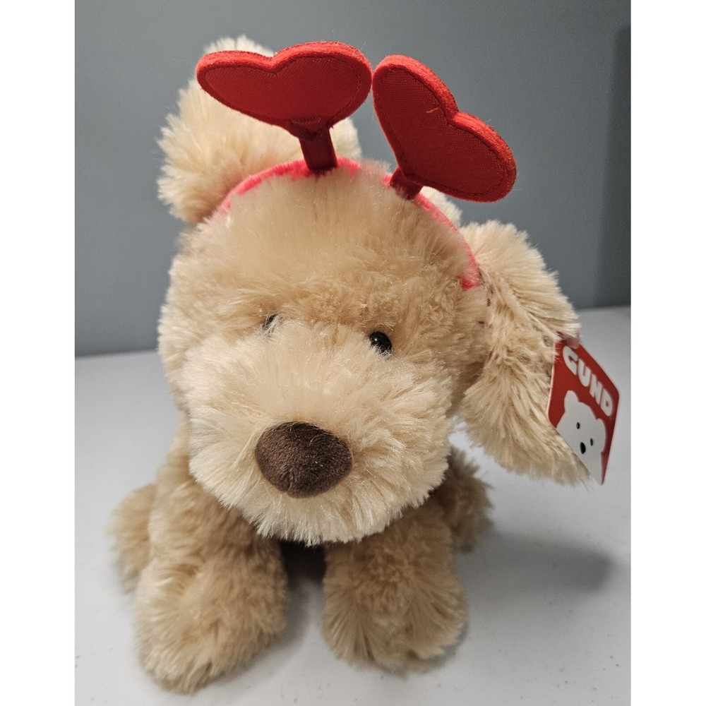 Gund Puppy Dog Heart Plush Tan Valentine's Day Headband Stuffed Toy 9" 4061733